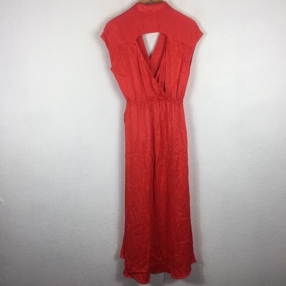 Anthropologie Maeve Open-Back Satin Wrap Midi Dress Orange Small - Picture 15 of 16